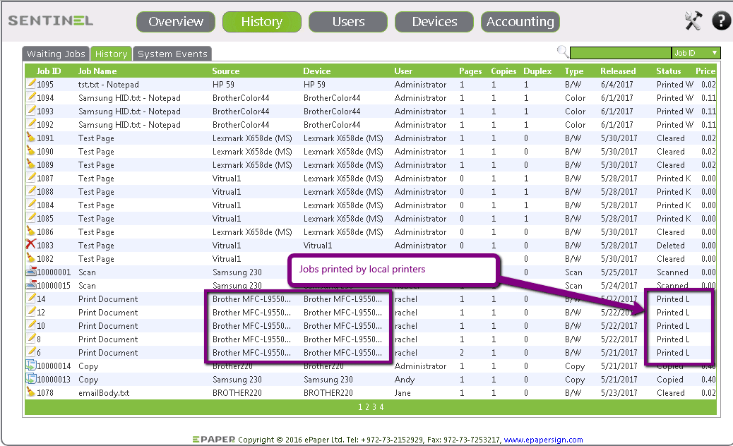 Printers Connected Locally Control