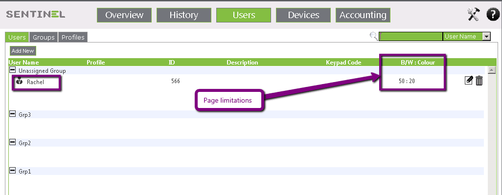 User Limitation Printer